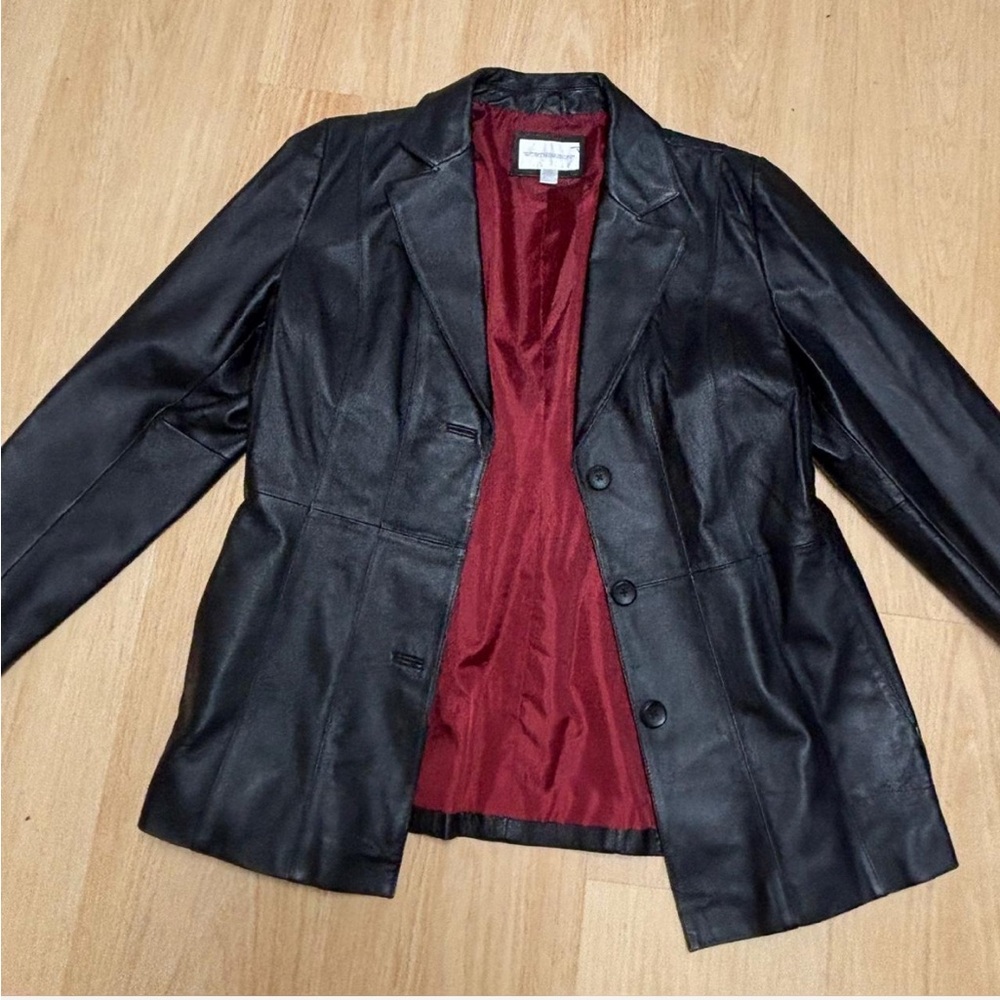 Worthington Black Leather Blazer with Red Lining